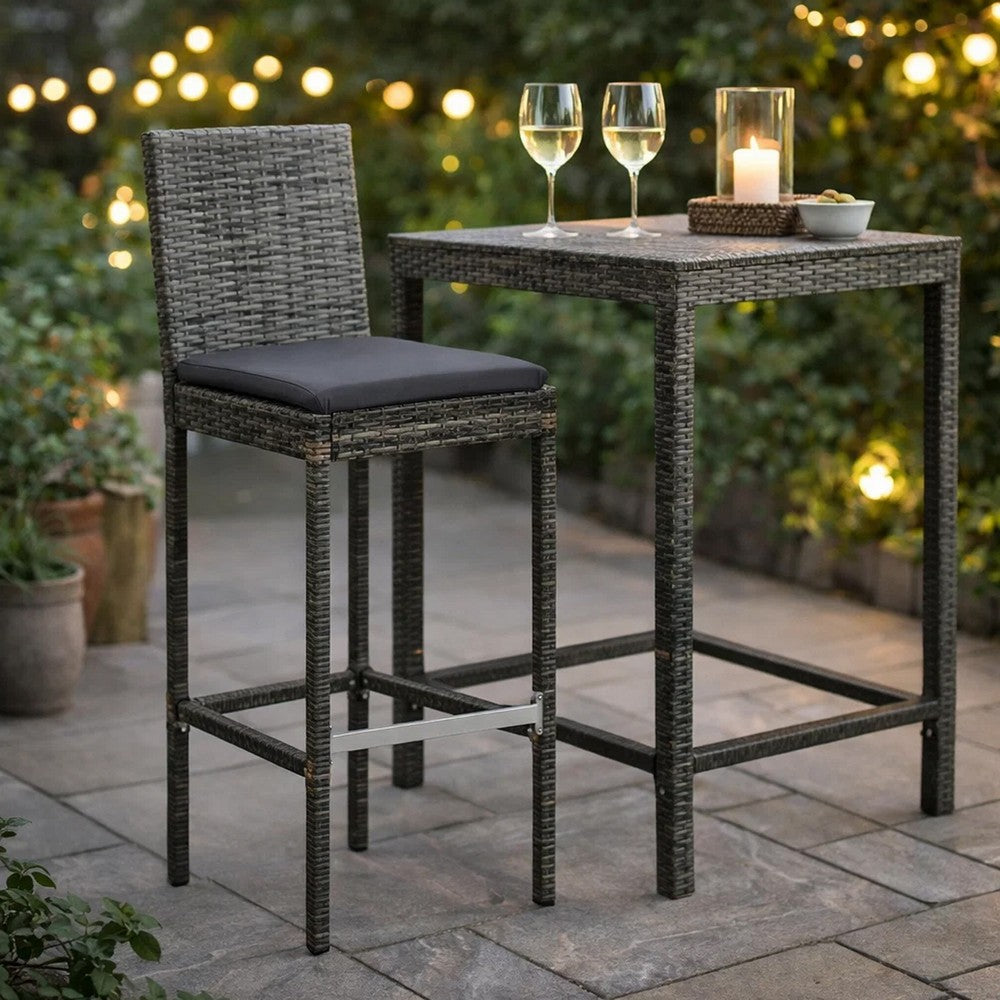 4pc Outdoor Patio Barstool Chair with Cushions, Gray Woven Poly Rattan -BM325618