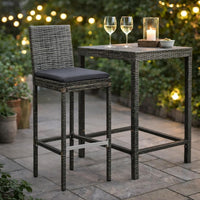 4pc Outdoor Patio Barstool Chair with Cushions, Gray Woven Poly Rattan -BM325618