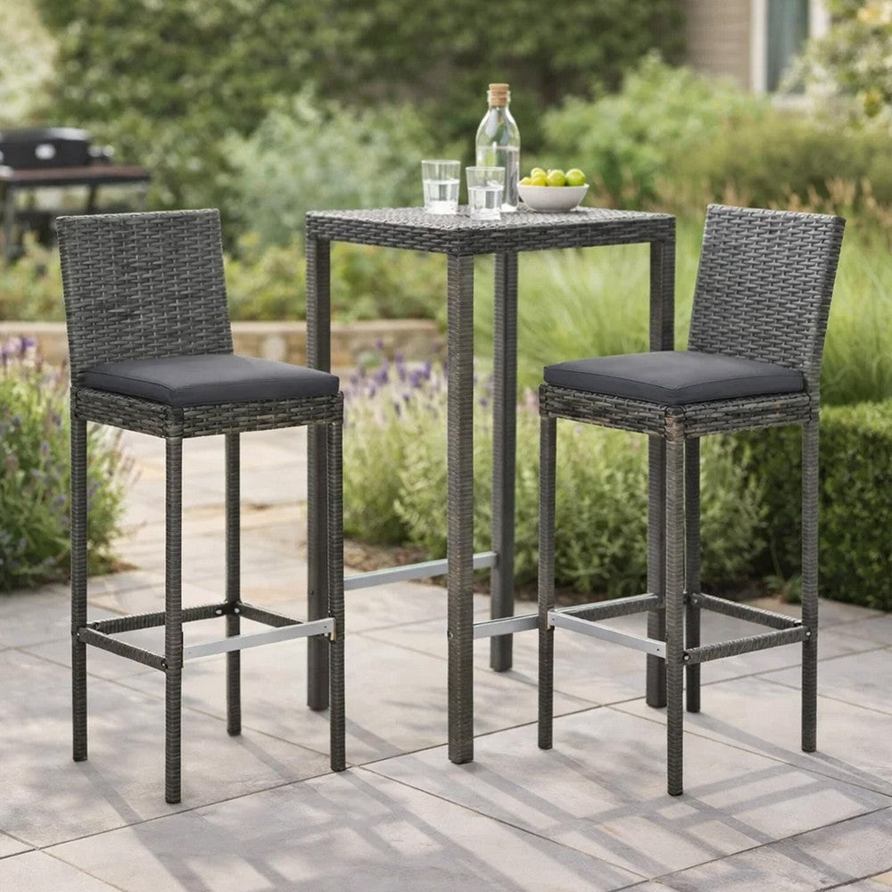 4pc Outdoor Patio Barstool Chair with Cushions, Gray Woven Poly Rattan -BM325618