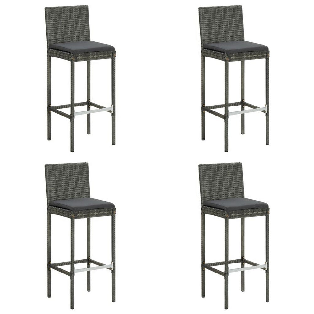 4pc Outdoor Patio Barstool Chair with Cushions, Gray Woven Poly Rattan -BM325618