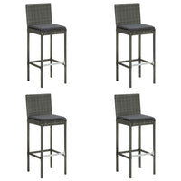 4pc Outdoor Patio Barstool Chair with Cushions, Gray Woven Poly Rattan -BM325618