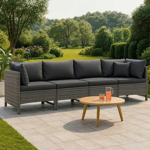Ley 4pc Outdoor Modular Sofa Set, Dark Gray Polyester, Poly Rattan -BM325623