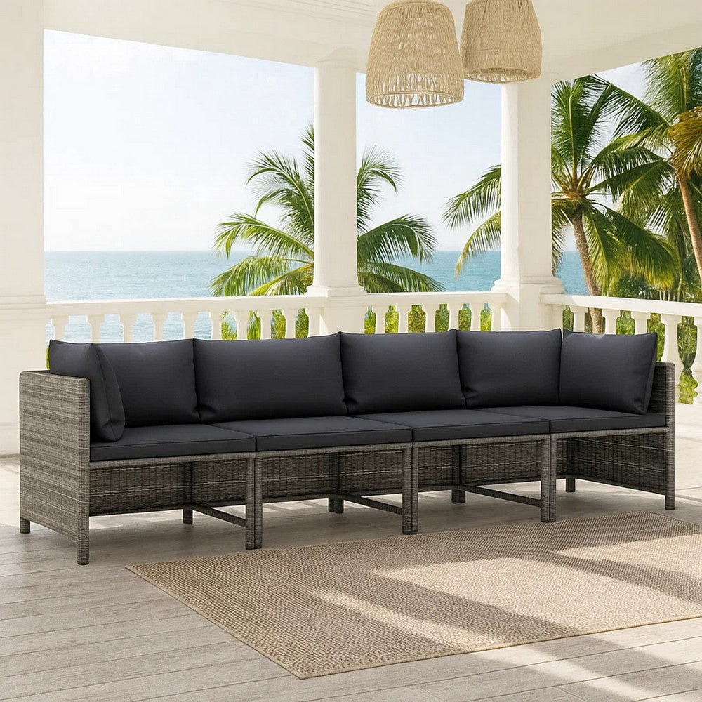 Ley 4pc Outdoor Modular Sofa Set, Dark Gray Polyester, Poly Rattan -BM325623