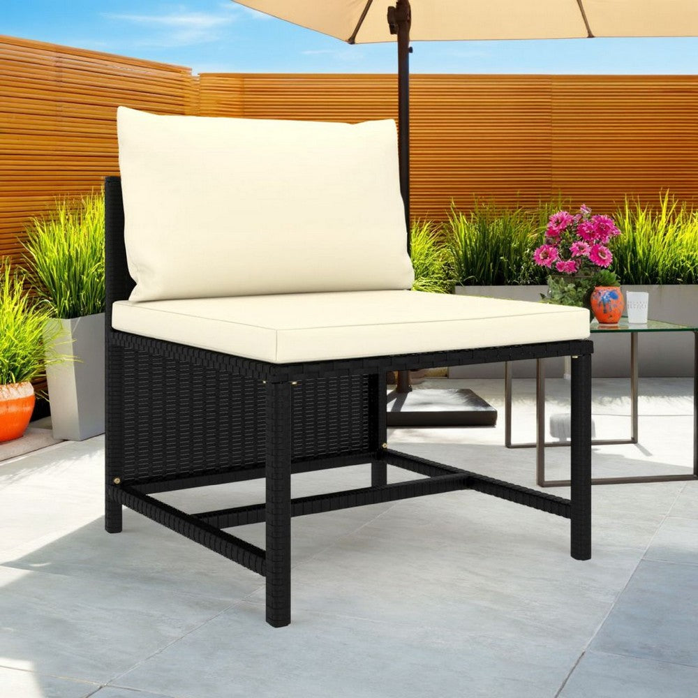 Reno Outdoor Sectional Middle Sofa Chair, Ivory, Black Poly Rattan -BM325626