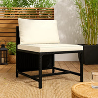 Reno Outdoor Sectional Middle Sofa Chair, Ivory, Black Poly Rattan -BM325626