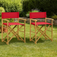 Outdoor Foldable Accent Chair Set of 2, Red Fabric, Brown Bamboo -BM325627