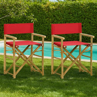 Outdoor Foldable Accent Chair Set of 2, Red Fabric, Brown Bamboo -BM325627