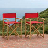 Outdoor Foldable Accent Chair Set of 2, Red Fabric, Brown Bamboo -BM325627