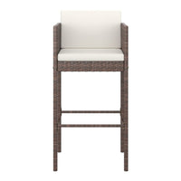 4pc Outdoor Barstool Chair Set, White Cushion, Brown Rattan, 30 Inch -BM325636