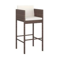 4pc Outdoor Barstool Chair Set, White Cushion, Brown Rattan, 30 Inch -BM325636