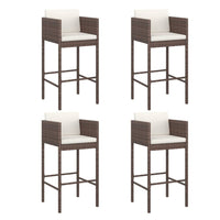 4pc Outdoor Barstool Chair Set, White Cushion, Brown Rattan, 30 Inch -BM325636