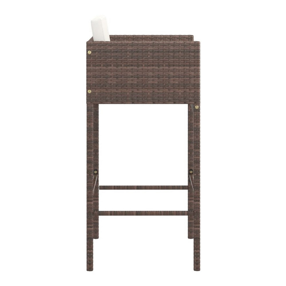 4pc Outdoor Barstool Chair Set, White Cushion, Brown Rattan, 30 Inch -BM325636