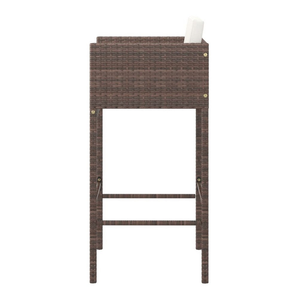 4pc Outdoor Barstool Chair Set, White Cushion, Brown Rattan, 30 Inch -BM325636