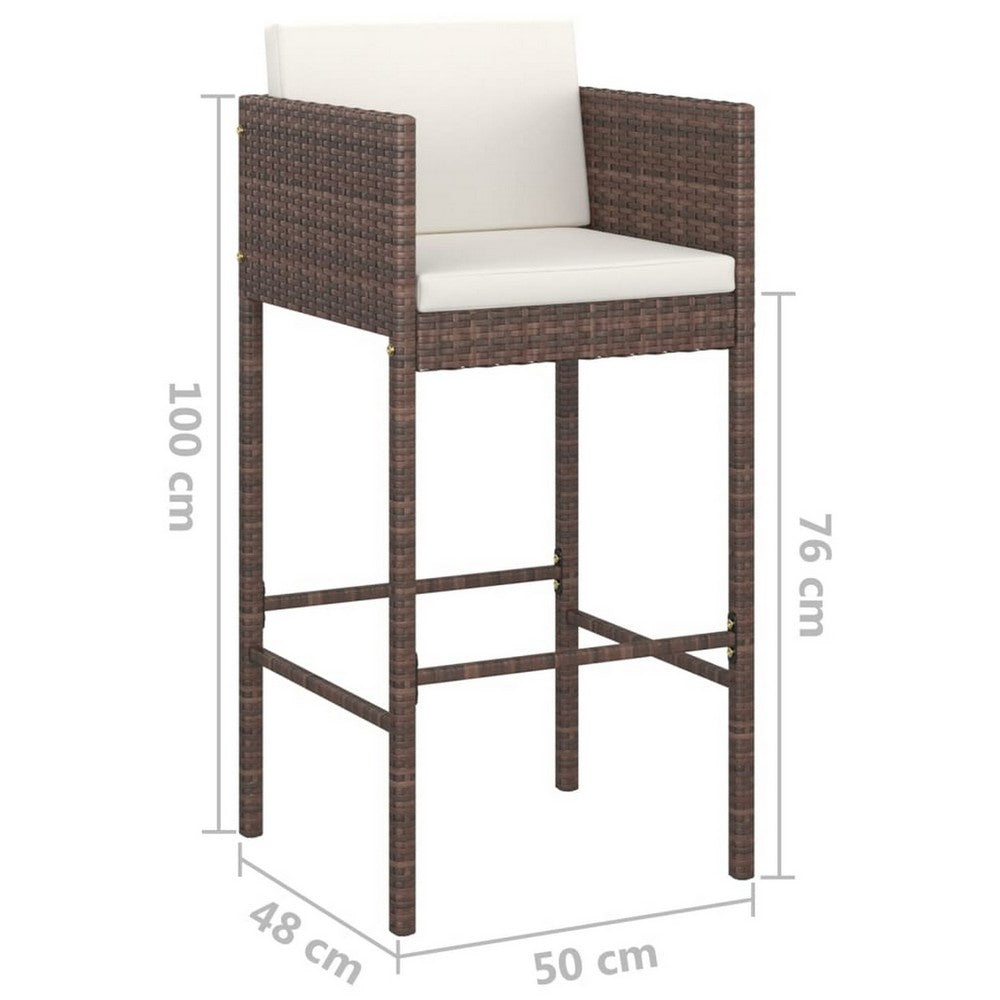 4pc Outdoor Barstool Chair Set, White Cushion, Brown Rattan, 30 Inch -BM325636