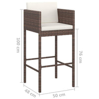 4pc Outdoor Barstool Chair Set, White Cushion, Brown Rattan, 30 Inch -BM325636