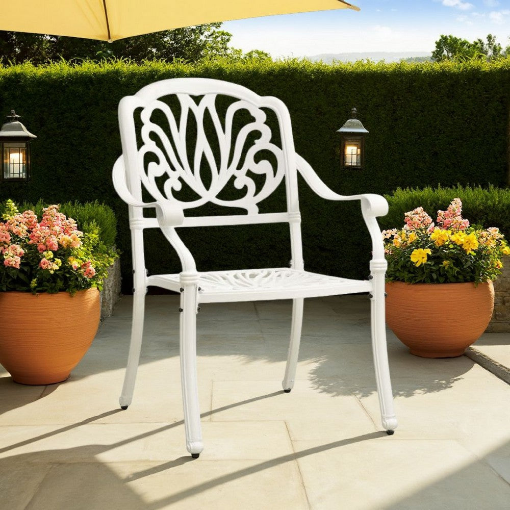 Outdoor Patio Chairs Set of 2, Floral Pattern Backrest, White Aluminum -BM325646
