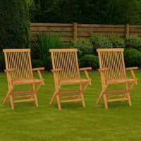 Foldable Outdoor Lounge Chair Set of 3, Slatted Back, Brown Teak Wood -BM325649