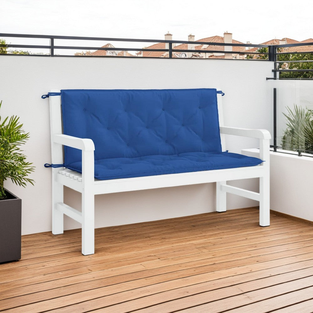 Claire Outdoor Cushion for Bench, Button Tufted Blue Fabric, 47 Inch -BM325653