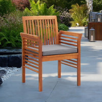 Kim Outdoor Dining Chair, Slatted Solid Acacia Wood, Gray Cushion -BM325656