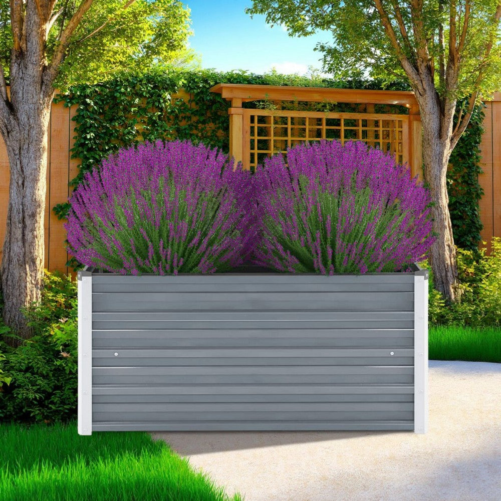 Raised Garden Flower Bed, Open Bottom Design, Grey Steel, 39 Inch -BM325659