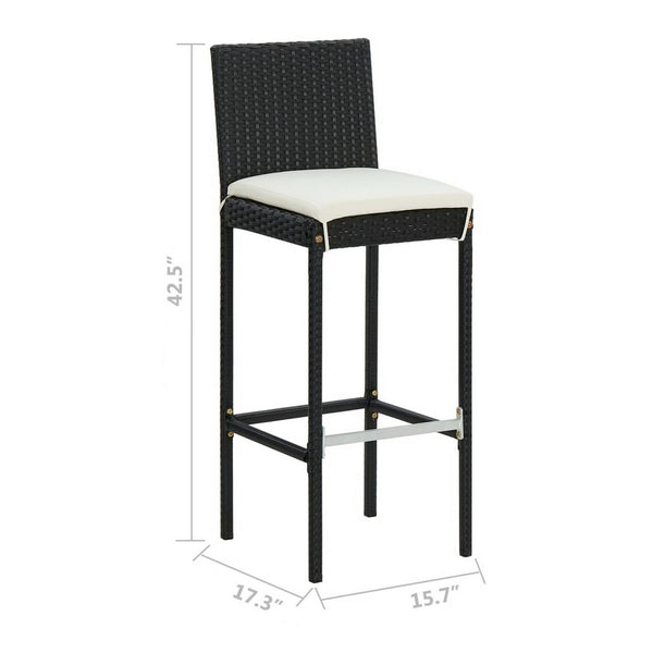 Nyra Outdoor Barstool Chair Set of 2, Cream Cushions Black Poly Rattan -BM325661