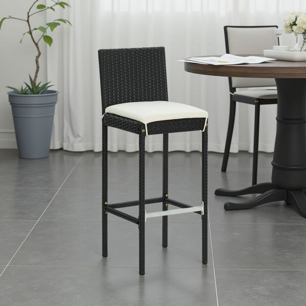 Nyra Garden Barstool Chair Set of 4, White Cushions, Black Rattan -BM325662