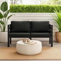 Shina 2pc Modular Outdoor Sofa Set, Black Aluminum, Polyester Fabric -BM325666