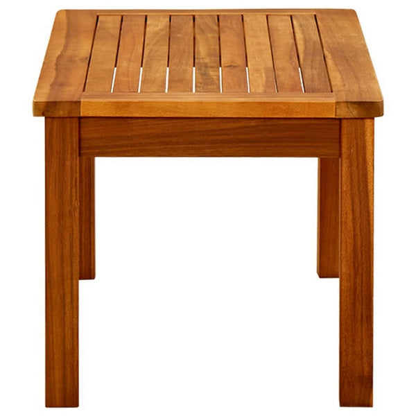 Outdoor Coffee Table, Slatted Brown Wood Top, Rectangular 28 Inch -BM325674