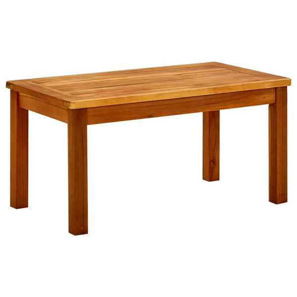 Outdoor Coffee Table, Slatted Brown Wood Top, Rectangular 28 Inch