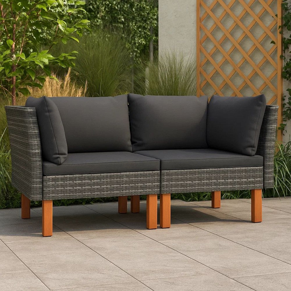 Casey 2pc Modular Outdoor Corner Loveseat, Gray Rattan Fabric Cushions -BM325677