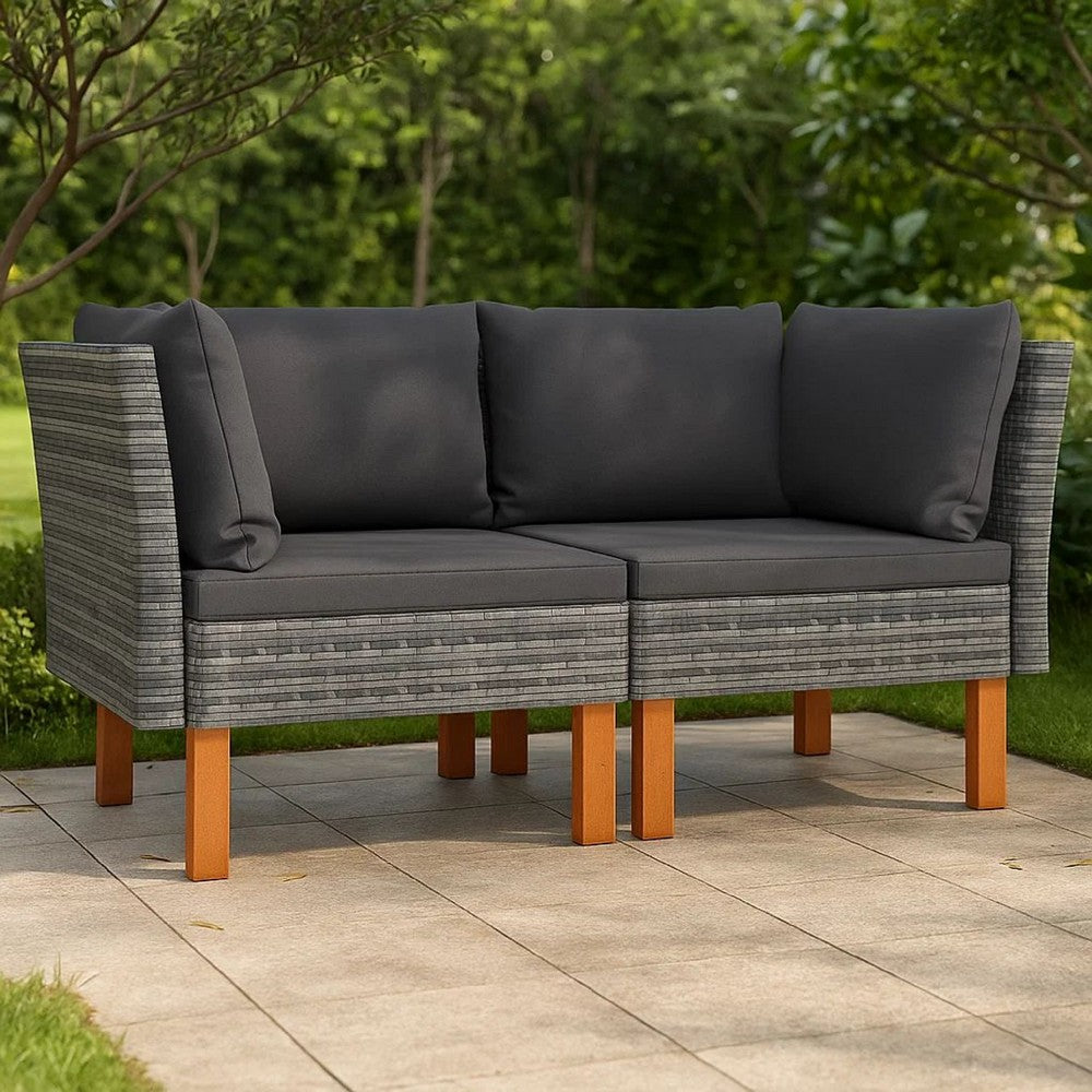 Casey 2pc Modular Outdoor Corner Loveseat, Gray Rattan Fabric Cushions -BM325677