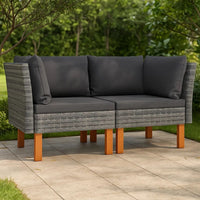 Casey 2pc Modular Outdoor Corner Loveseat, Gray Rattan Fabric Cushions -BM325677