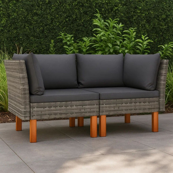 Casey 2pc Modular Outdoor Corner Loveseat, Gray Rattan Fabric Cushions -BM325677