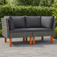 Casey 2pc Modular Outdoor Corner Loveseat, Gray Rattan Fabric Cushions -BM325677
