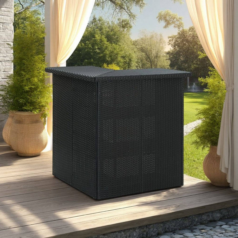Outdoor Corner Bar Table, 3 Shelves, Black Rattan and Steel, 41 Inch -BM325681