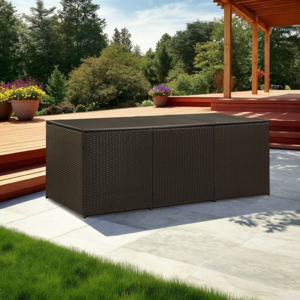 Outdoor Storage Box, Brown Rattan, 71 Inch Powder Coated Steel Frame -BM325684