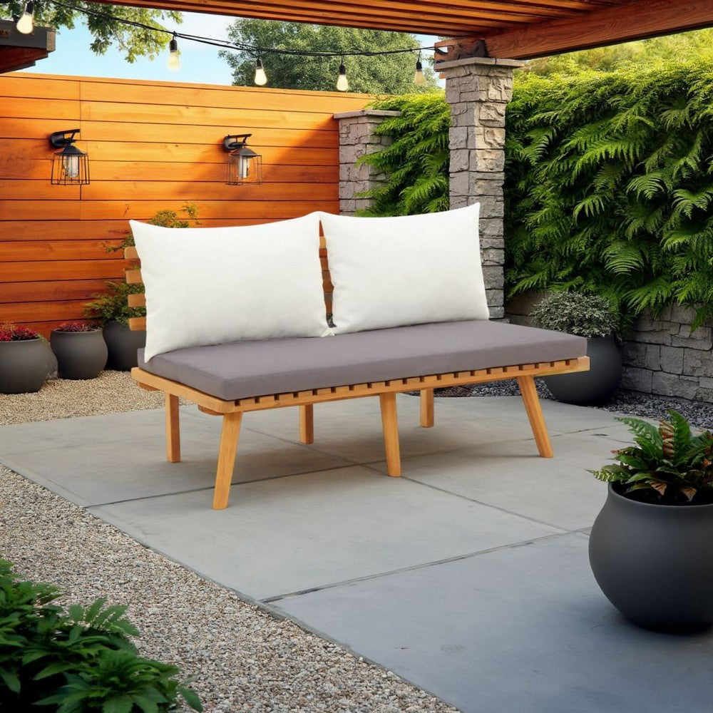 Roma Outdoor Bench, Dark Gray and White, 45 Inch Brown Acacia Wood -BM325699