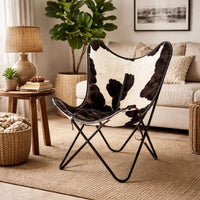 Butterfly Chair, Black and White Genuine Cowhide Upholstery, Metal -BM325703