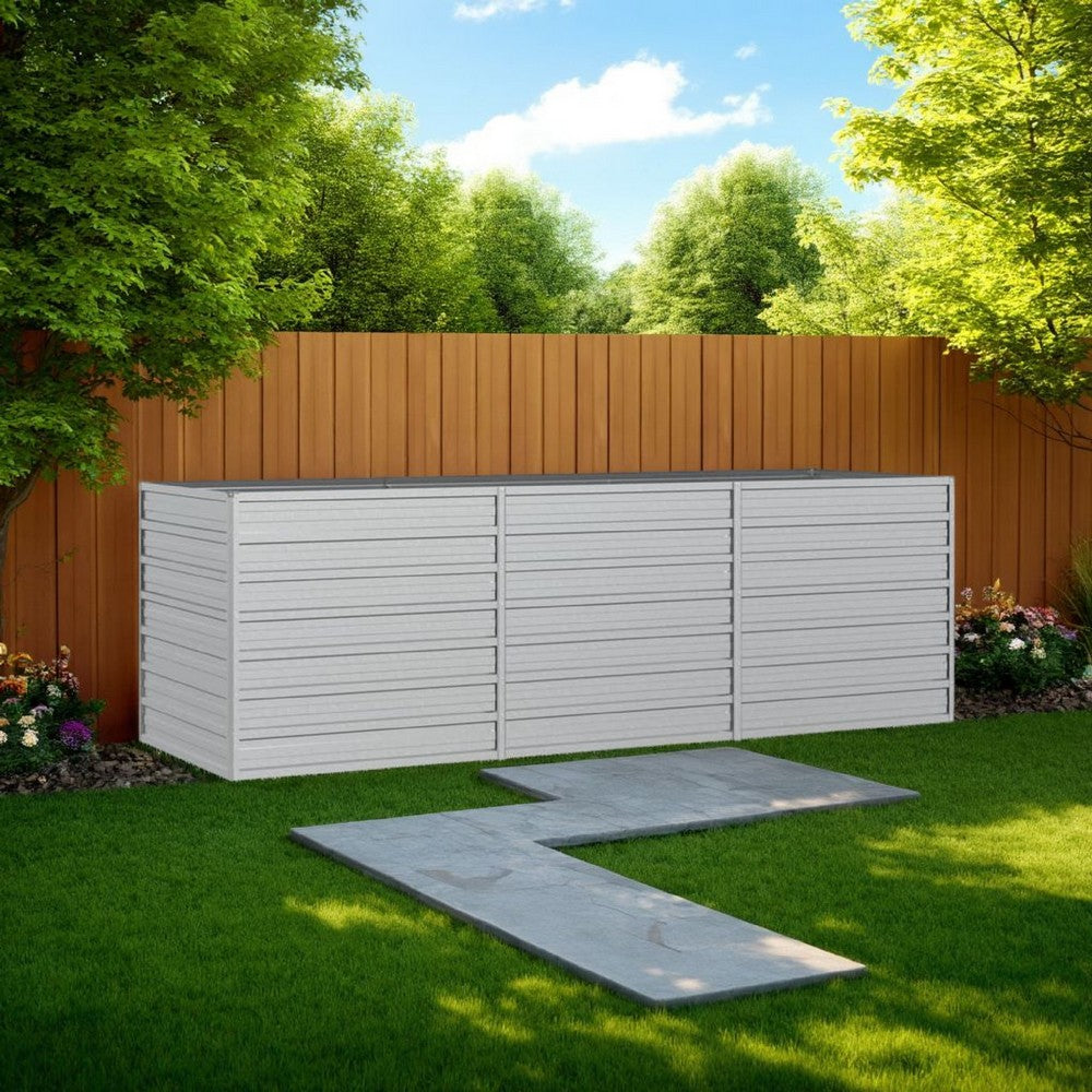Outdoor Raised Garden Flower Bed, Silver Galvanized Steel, 32x95 Inch -BM325714
