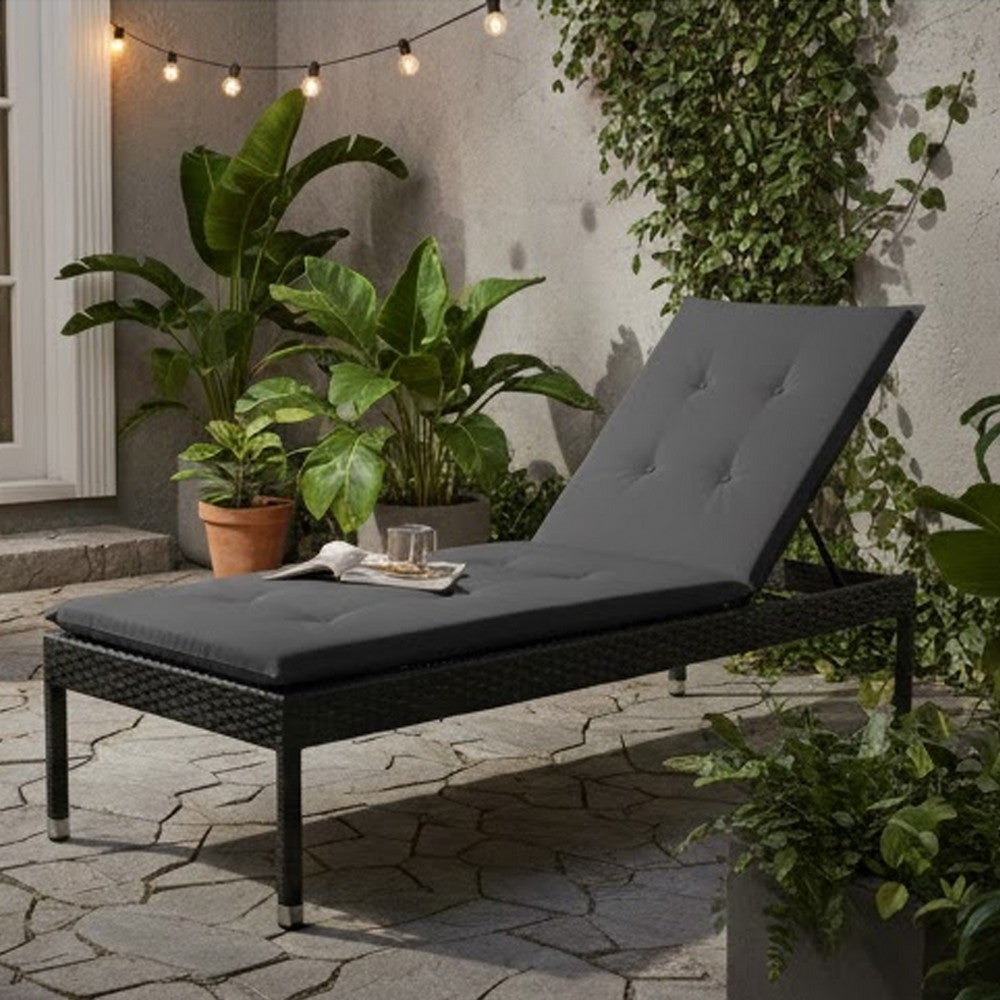 Outdoor Cushion for Lounge Chair, Tufted Dark Gray Oxford Fabric -BM325715