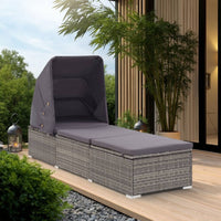 Casey Sun Chaise Lounger with Canopy, Cushion, Gray Rattan, 77 Inch -BM325717