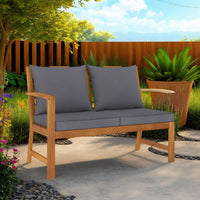 Patio Bench w Gray Cushions, Slatted Brown Solid Acacia Wood, 45 Inch -BM325722