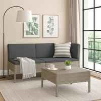 Outdoor 3pc Patio Sofa Set with Table, Dark Gray Cushions, Poly Rattan -BM325727