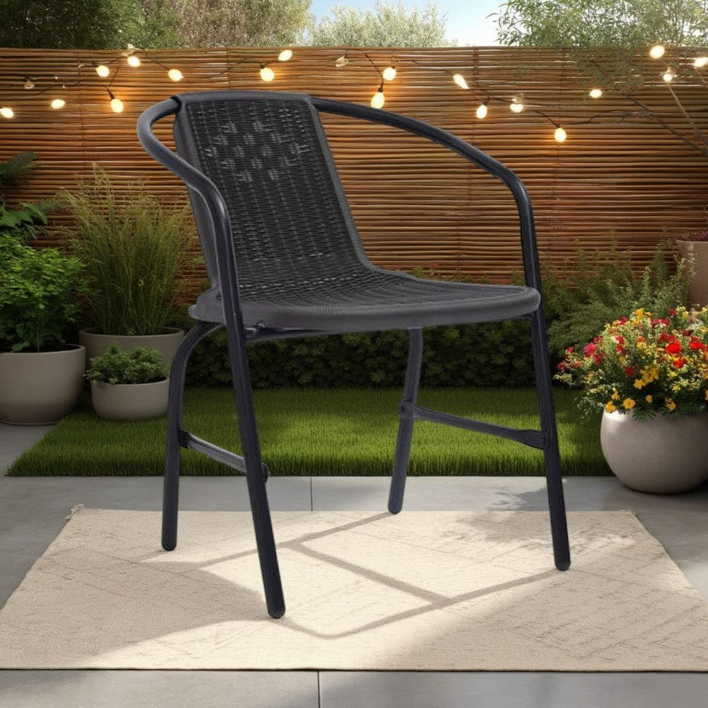 Outdoor Patio Chair Set of 4, Stackable, Plastic Rattan, Metal, Black -BM325731