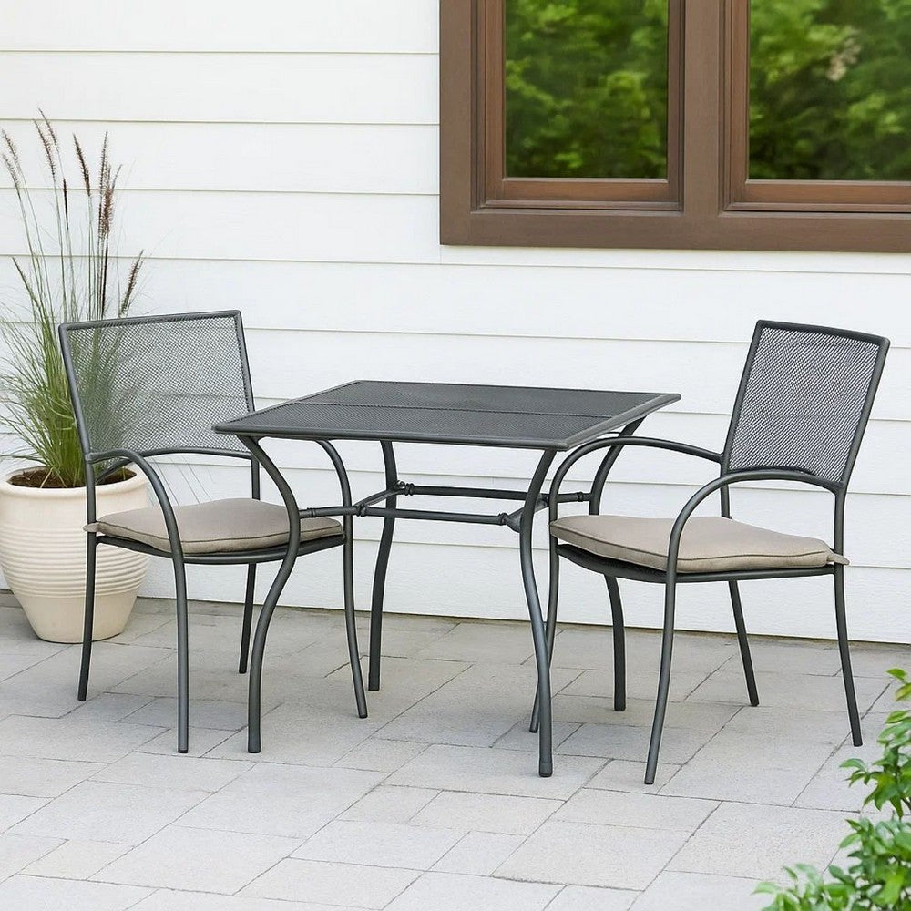 Outdoor Patio Dining Table, 35 Inch Square Mesh Top Classic Gray Metal -BM325732