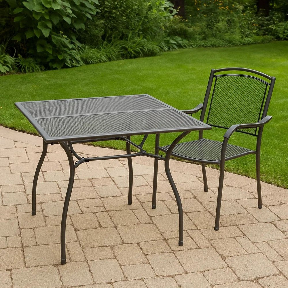 Outdoor Patio Dining Table, 35 Inch Square Mesh Top Classic Gray Metal -BM325732