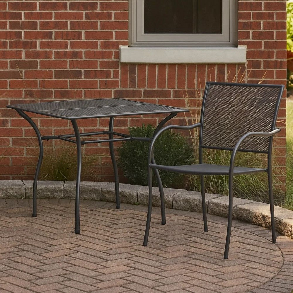 Outdoor Patio Dining Table, 35 Inch Square Mesh Top Classic Gray Metal -BM325732