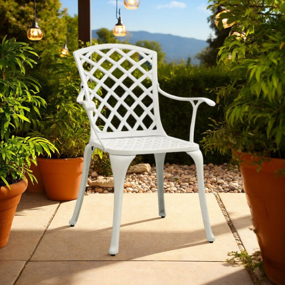 Outdoor Patio Chair Set of 4, Cutout Backrests, White Aluminum Metal -BM325733