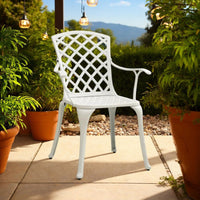 Outdoor Patio Chair Set of 4, Cutout Backrests, White Aluminum Metal -BM325733