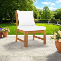 Modular Sectional Sofa Chair with 2 White Cushions, Brown Acacia Wood -BM325736
